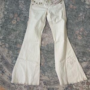 True Religion White Flare Jeans with Subtle Embroidery